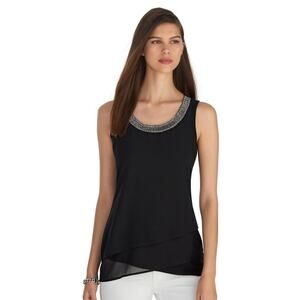 White House Black Market Sleeveless Embellished Asymmetrical Tiered Top Blouse